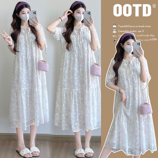 Yibaiyi (yIBAIyI) maternity dress summer Chinese style dress sweet lady summer large size dress chiffon maternity dress picture color M