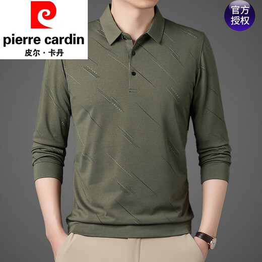 Pier Cardin High-End Summer Ice Seide Herren-T-Shirt Langarm 2025 Neue Gelegenheitsmänner aus mittleren Alterszeiten, dünnen Daddy T-Shirt Green 832 4xl 190 Vorschläge [185-200jin [Jin gleich 0,5 kg]]