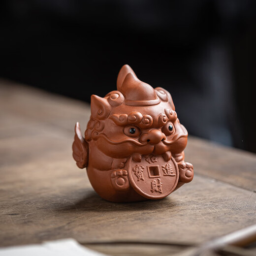 Pixiu tea pet ornaments, high-quality purple clay, tea ceremony, kung fu tea table, tea set accessories, creative and cute tea toys, high-end cute ball Pixiu-red