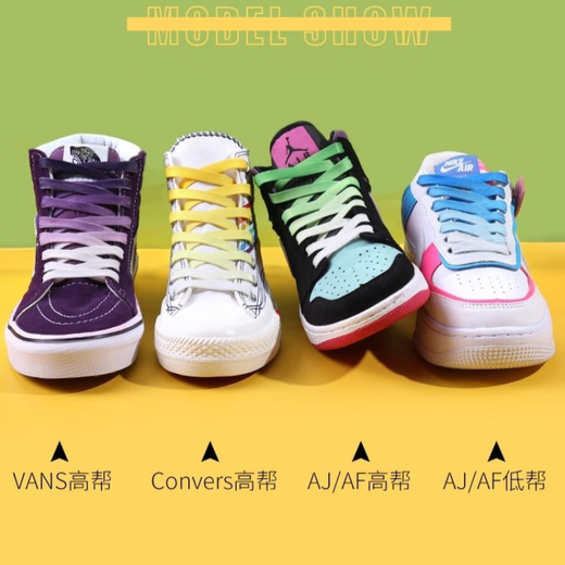 VNJH Gradientenfarbe Schnürsenkel geeignet für Aj1af1 Air Force One Leinwandschuhe für Männer und Frauen flach blau lila grün rosa Farbe Himmelblau 2 95 cm