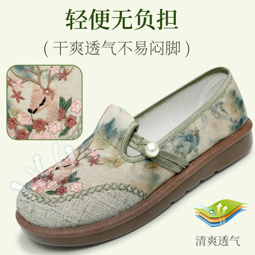 
Yidisen 2025 spring new old Beijing cloth shoes for women versatile non-slip embroidered shoes lazy people kick flat mother shoes pink 37 (235mm)