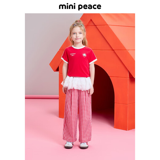MiniPeace cooling and antibacterial counter same style Snoopy joint girls short-sleeved T-shirt red summer Samba red 130
