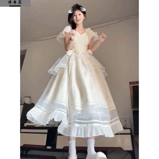 Sidanrui French super fairy first love sweet princess dress for women in summer beach vacation style waist-hugging and slimming fairy long skirt Princess dress One size [remarkable number]
