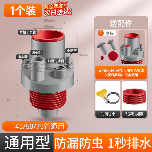 WCZ German kitchen special sewer pipe three-way washbasin water purifier sink five-way drainage pipe artifact upgraded and strengthened five-way plug leaking 45/50/75 pipe