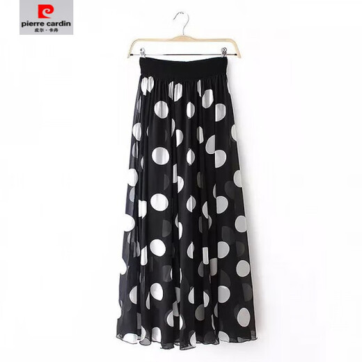 Pierre Cardin [1416 personnes collectionne] Summer New Style Jupe en mousseline de mousseline mi-longueur grande polka à moitié-corps Mopping Long Jirt Beach Black S