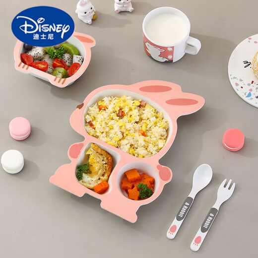 Disney (Disney) Carton Cartoon Ensemble de vaisselle pour enfants en bambou Fibre bébé plaque à manger à plaid