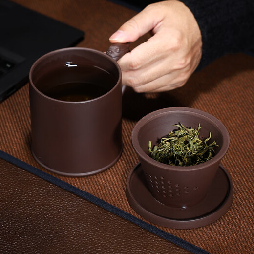 Centennial Liyong Yixing purple sand cover cup pure handmade original mineral purple mud dragon ball compartment cup tea water separation cup office tea cup