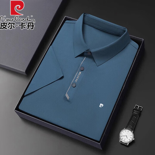 皮尔卡丹100%冰丝无痕短袖t恤男夏季新款中年男士纯色翻领POLO衫上衣 黑色 671 L 175码【建议135-150斤】
