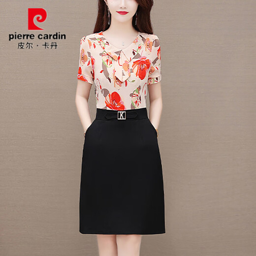 皮尔卡丹2025夏季新款洋气假两件连衣裙女小个子中年妈妈收腰显瘦包臀裙子 9855红色格子 XL 【建议101-110斤】