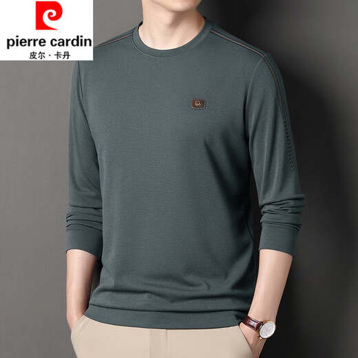 Pier Cardin Pure Cotton Longärmedose T-Shirt Herren Herumn Business Casual Top Herren weiche und atmungsaktive runde Hals-Sweatshirt-Basis-Hemd Grüne Sy6621 M 165 Empfohlen 100-120jin [Jin gleich 0,5 kg]