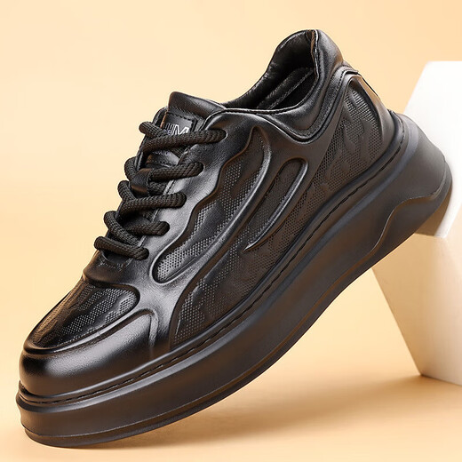 Los nuevos zapatos de papá con suela gruesa de Wentingsen Ins Hot Men's Cowe-Shide Station European Station Sports and Casual Shoes 12033 Negro (Top Cow Wide) 38