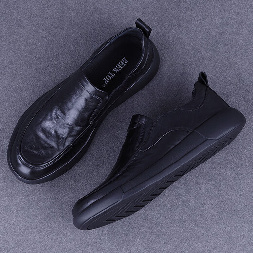 Goldlion GY genuine leather men's shoes spring and summer new men's slip-on hand-grabbed cowhide soft sole men's business casual leather black standard leather shoe size 42 standard leather shoe size