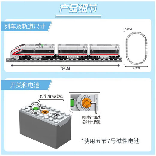 LEGO Railway Train Building Blocks mit Gleis elektrischer U-Bahn-Baugruppenmodell Kinderspielzeug Jiefang Zug-Wasser-Zug X3 [356 Partikel]