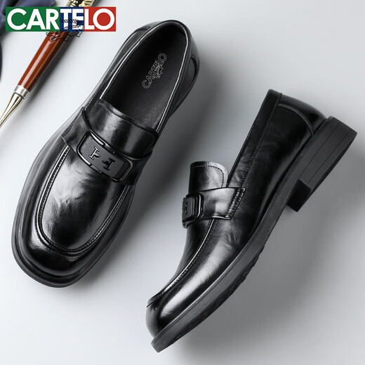 CARTELO crocodile (CARTELO) first layer cowhide shoes men's shoes 2025 new casual leather shoes workplace business men's loafers K046 black 40