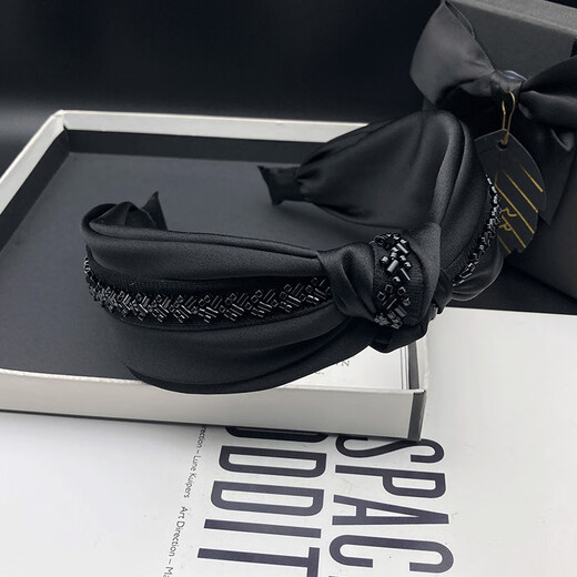 Kamalun (KAMALUN) high-end headband women's black wide-brimmed beaded headband new pressure hairpin 2025 new hair accessories gift for girlfriend black headband + brand gift box