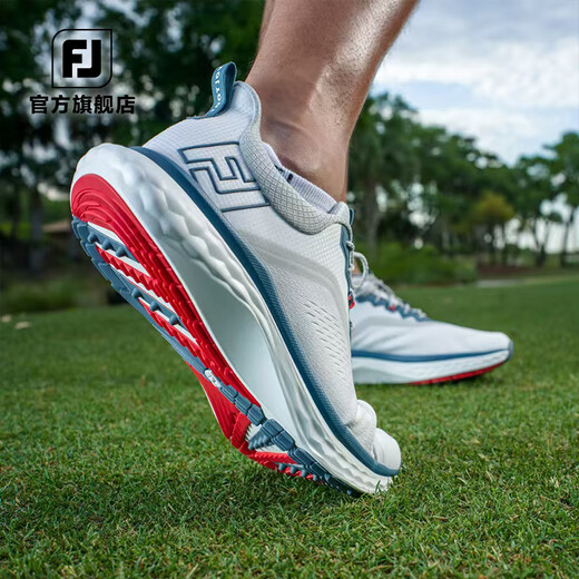 
FootJoy golf shoes men's shoes new FJ Quantum sports lightweight golf sports shoes comfortable and stable without spikes White/Blue/Red-56989 Size 41 = US size 7.5