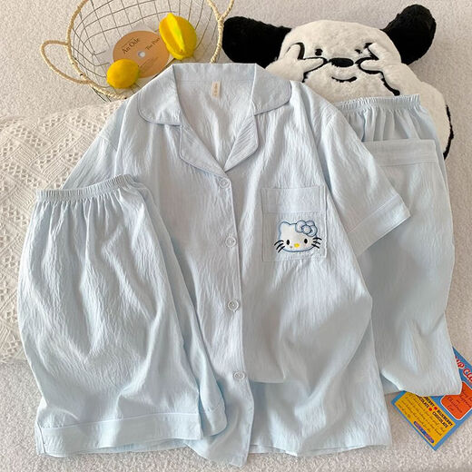 Catman (MiiOW) summer cloud cotton 2025 new three-piece pajamas women's suit sweet and cute outside short-sleeved home clothes 9901# pink mike M [suggested 80-100] Jin [Jin equals 0.5 kg] 155-160CM