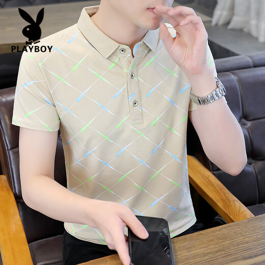 Playboy (PLAYBOY) 2025 summer new Polo shirt short-sleeved men's trendy brand ins slim lapel half-sleeved T-shirt men's T-shirt top F9226 black 4XL