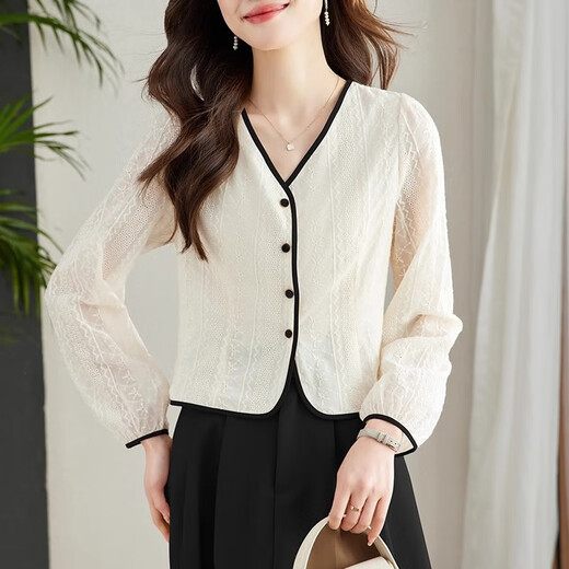 Pushui Square und vielseitige Mode koreanisches französisches Hemd Design 2025 Lose und modisches Oberteil mit einzigartigem Temperament langärmeliges Hemd 1049# Khaki M Empfohlen 95-110jin [Jin ist 0,5 kg]
