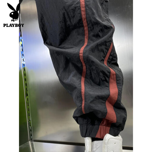 花花公子（PLAYBOY）秋季潮流速干九分裤男士拼接运动休闲裤时尚潮牌百搭束脚哈伦裤子 绿条 L