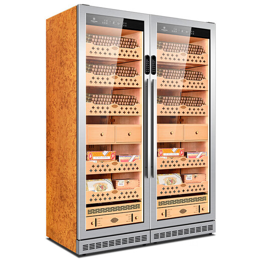 Kelong CL-120C2 cigar cabinet, constant temperature and humidity, cedar wood liner, humidification cabinet, water ion purification ammonia, WiFi cigar cabinet, compressor cabinet, fingerprint password lock, cigar double cabinet, diamond silver tree burr pattern (double door combination cigar cabinet)