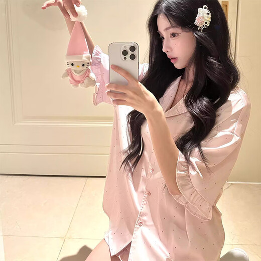 另约冰丝凉感睡衣女款夏季带胸垫短袖薄款2025新款可爱卡通家居服套装 9905 KT猫 固定胸垫 M