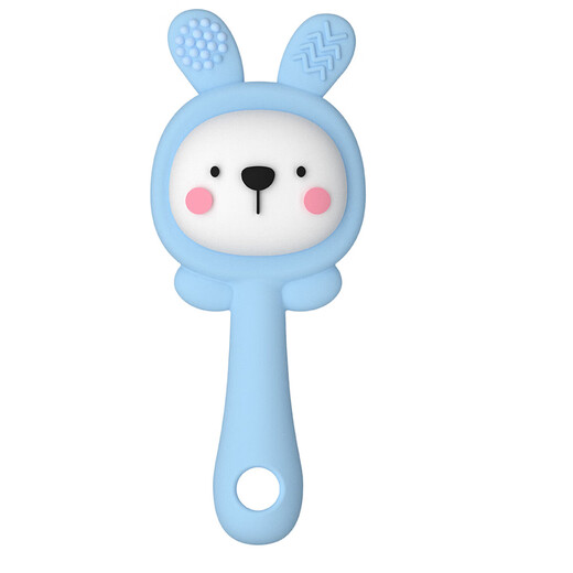 New rattle bunny chewable teether rattle teether baby chewable food grade silicone blue - little rabbit 1 pack + box + silicone anti-chain rattle - comfort teether