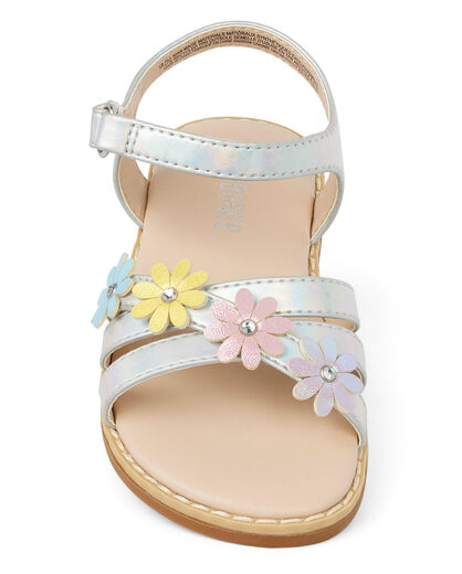GYMBOReeGymboree Girls Toddler Flat Sandals, Silver Floral, 9 Toddlers Silver Floral 9 Toddlers