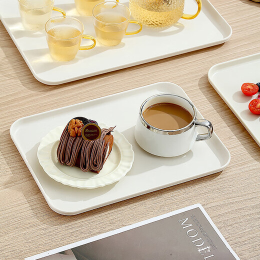 Thickened wheat straw tray cup tableware home hotel rectangular tea tray plastic plate dinner plate milky white large size 36*26*2cm