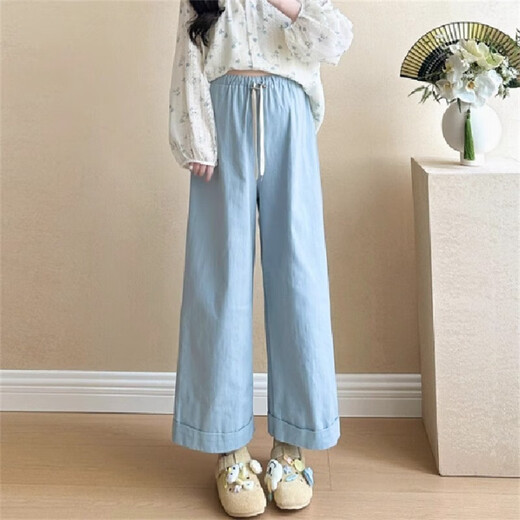 
Geman maternity suit autumn 2025 fashionable fashionable and sweet long-sleeved floral maternity shirt two-piece set spring and autumn floral top + blue wide-leg pants XXL