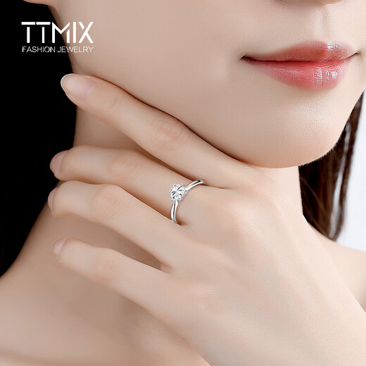 TTMIX six-claw imitation diamond platinum ring for women pt950 platinum ring live proposal ring for girlfriend small version 2.7-2.9g