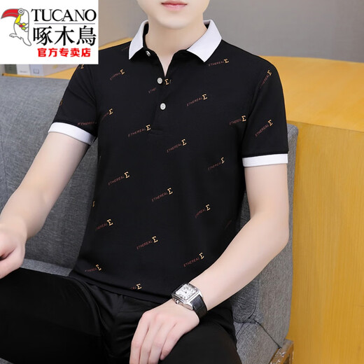啄木鸟（TUCANO）夏季男士短袖翻领polo 衫高端潮流有领子半袖青年T恤休闲百搭体恤 黑色 QY679 M 100-120斤