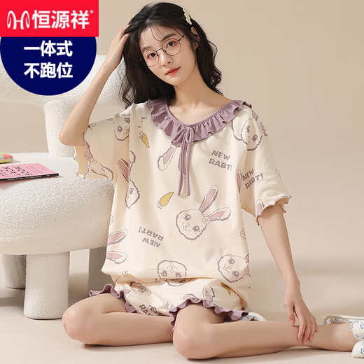 恒源祥带胸垫睡衣女夏季新款卡通网红纯棉短袖短裤套装甜美可外穿家居服 CK-6173 M -无胸垫款【80-100斤】