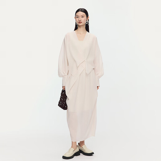 AUM (AUM) Easy Suit AUM 2025 Summer New Bat Sleeve V-neck Overlap Shirt Top Skirt Beige Short Shirt M