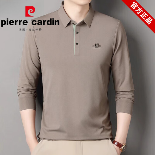 皮尔卡丹（pierre cardin）长袖t恤男士纯色春夏款薄款中年纯棉翻领体恤上衣打底polo衫上班 6625豆绿 M 165建议95-115斤