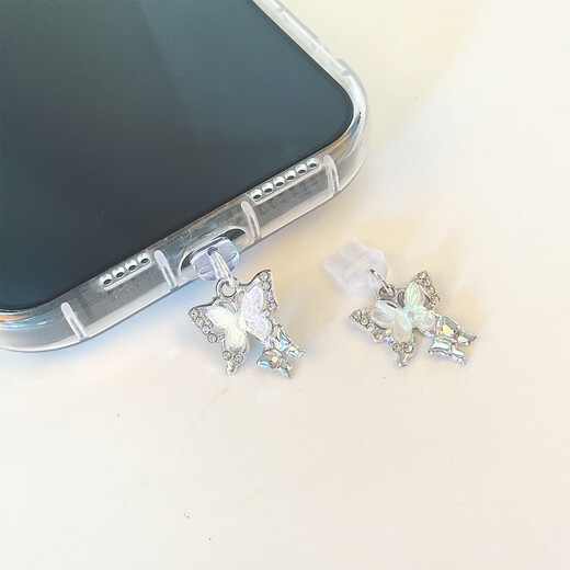 Cow shell double-layer butterfly mobile phone dust plug charging waterproof pendant Apple Android type-c three-dimensional pendant vivo universal blue butterfly dust plug x1 piece (comes with anti-lost rope) oval connector type-c universal