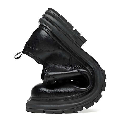 Telexi Young Men's Round Toe Large Size Genuine Leather Breathable Soft Leather Thick Sole Broad Toe Formal Business Casual British Black Leather Shoes Black Please take one size larger for wider feet 46 (280mm) = Sports Shoes 47