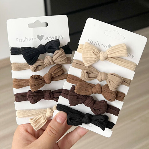 Jisenjia's preferred 10-piece set of high-end hair ropes and bow hair ties for women to tie their hair with rubber bands and high ponytails, bow hair ties, 5 pieces, black