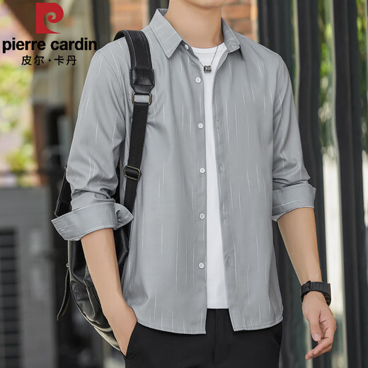 Pierre CARDIN summer men's long-sleeved shirt ice silk cool and thin style sun protection and breathable outer shirt loose and mature casual jacket 6173 deep coffee XL 125-140Jin [Jin equals 0.5 kg]