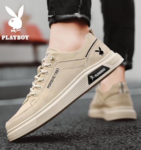
Playboy men's shoes spring and summer new white shoes men's soft sole versatile trendy canvas shoes breathable sports and casual Z1105 khaki 39
