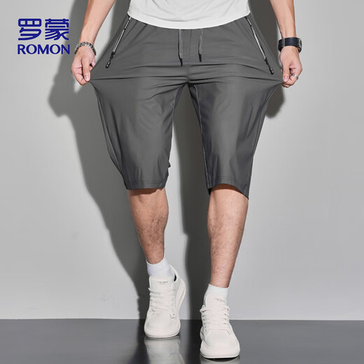 罗蒙（ROMON）运动短裤男夏季透气薄款宽松休闲跑步沙滩裤七分裤ZH9877灰色L