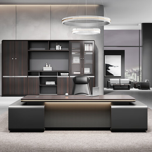 Ancient boss desk, CEO desk, executive desk, supervisor manager desk, office furniture, modern luxury light luxury table and chair combination, 3.0-meter luxury double cabinet CEO desk
