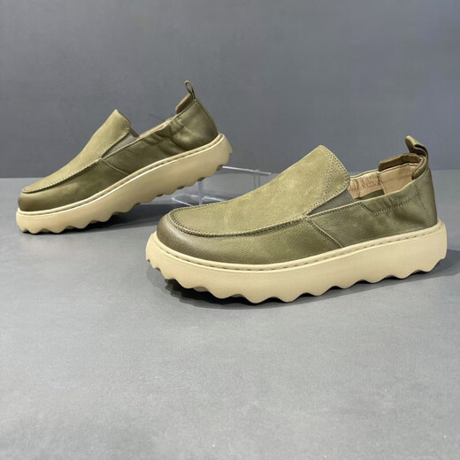 
GY Jinlilai 2025 summer thick-soled lazy man kicks loafers leather hollow travel shoes men's shoes breathable sports rest 9898 yellow leather surface 40
