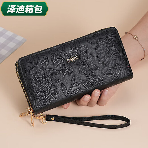 Yunluo Fashion Long Large Capacity Clutch Women's Retro Flower Double Zipper for Mom Portable Wallet Coin Purse Khaki Material
