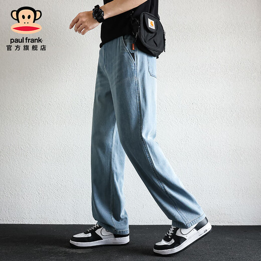 大嘴猴（paul frank）潮牌天丝凉感直筒牛仔裤男士夏季薄款宽松阔腿休闲弯刀工作裤子装 黑灰色3019B【官方正品】 36 【建议165-185斤】