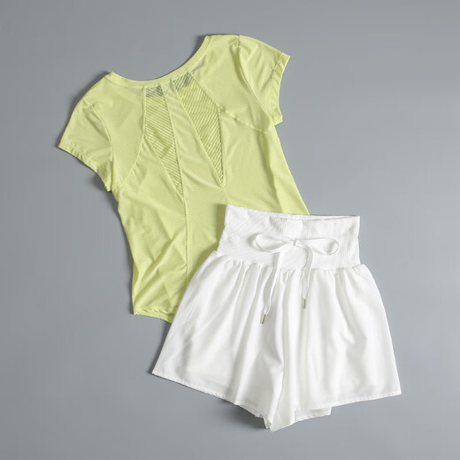 LULU Lulu women's loose casual running exercise quick-drying short-sleeved blouse breathable Pilates yoga fitness wear summer yellow + white M
