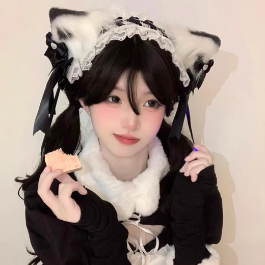 Miqiao Maid Cat Ear Hairband Lolita Hairband Female Headwear Lolita Cute Sweet Girl Hairpin Comic Exhibition Cos Animal Ears Black Hairband + Cat Ear Set