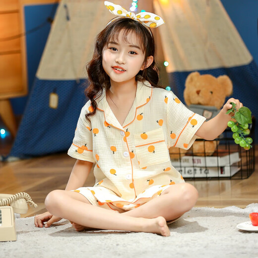 红豆（Hodo）女童睡衣夏季薄款2025新款纯棉纱布短袖卡通女孩中大童儿童家居服 LLJ-9918白色 170 12#【身高120-130CM