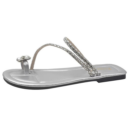 
ZUYLFYP shoes flat-soled French fairy shoes 2024 new summer soft sole with skirt toe rhinestone slippers summer 6626 diamond belt - black 40-41 suitable for feet of 39-40