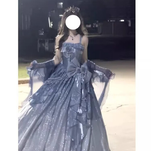 蓉月阁优雅蓝色花嫁细闪Lolita婚纱连衣裙2025新款洛丽塔成人礼服裙子女 连衣裙 (仅连衣裙) M